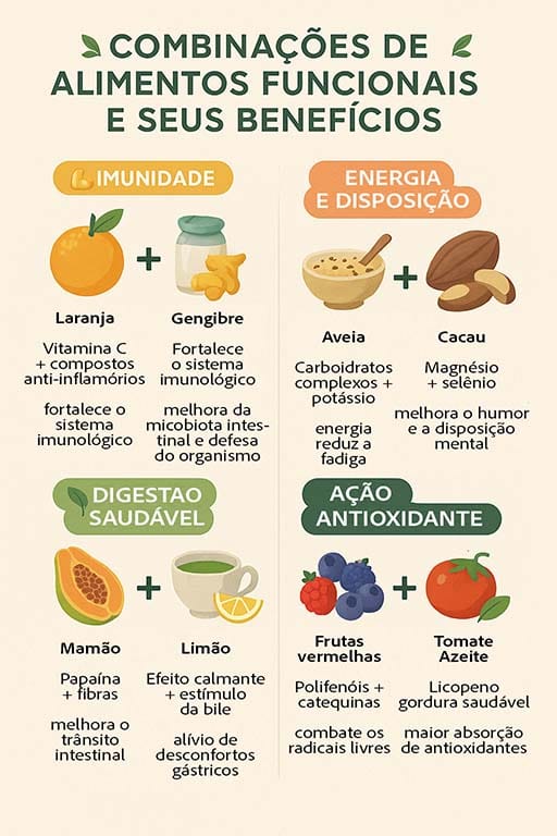 Infográfico ilustrando os principais benefícios da gastronomia funcional para a saúde.
