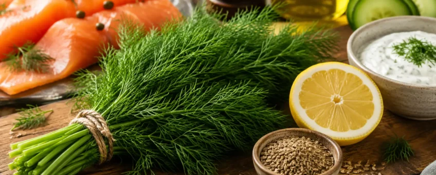 Endro fresco utilizado para temperar peixes, molhos e receitas da culinária mediterrânea e nórdica.