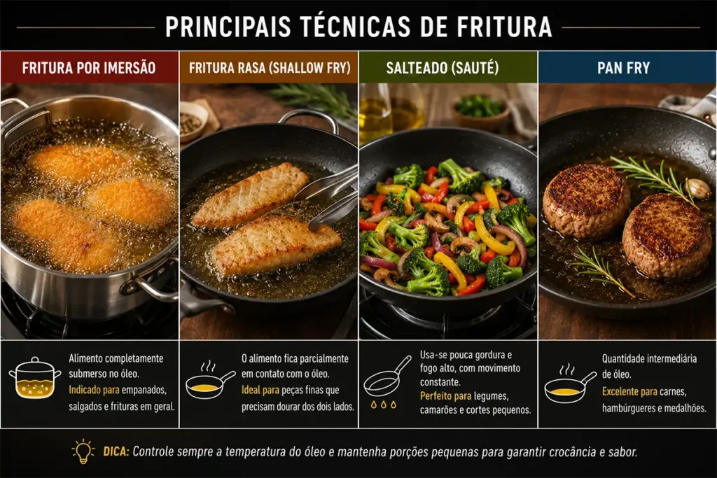 Comparação entre as principais técnicas de fritura utilizadas na gastronomia.